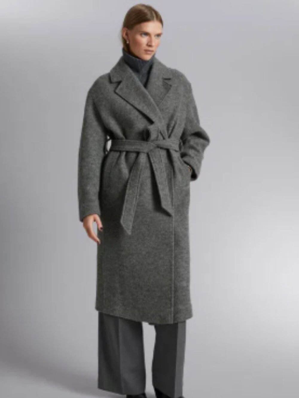 NWOT & OTHER STORIES Voluminous Belted Wool Coat Sz M Grey